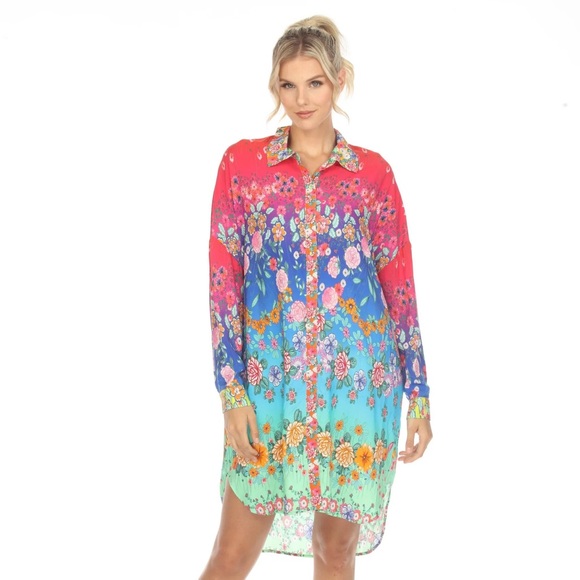 NEW Johnny Was Rainbow Midi Shirt Dress - Picture 10 of 15